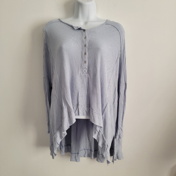 Free People waffle knit Henley long sleeve thermal top - Picture 1 of 8